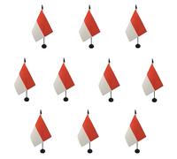AZ FLAG - Lot de 10 Drapeau De Table Indonésie - 15x10 cm - 10 Mini Drapeaux Indonésien De Bureau 100% Polyester Avec Hampe De 25cm Et Socle En Plastique Noir