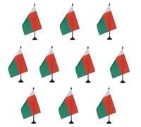 AZ FLAG - Lot de 10 Drapeau De Table Madagascar 21x14 cm - 10 Petits Drapeaux Malgache De Bureau 100% Polyester Avec Hampe De 25cm Et Socle En Plastique Noir
