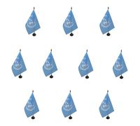 AZ FLAG - Lot de 10 Drapeau De Table ONU 21x14 cm - 10 Petits Drapeaux Des Nations Unies De Bureau 100% Polyester Avec Hampe De 25cm Et Socle En Plastique Noir