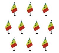 AZ FLAG - Lot de 10 Drapeau De Table Sénégal - 15x10 cm - 10 Mini Drapeaux Sénégalais De Bureau 100% Polyester Avec Hampe De 25cm Et Socle En Plastique Noir