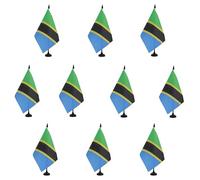 AZ FLAG - Lot de 10 Drapeau De Table Tanzanie 21x14 cm - 10 Petits Drapeaux Tanzanien De Bureau 100% Polyester Avec Hampe De 25cm Et Socle En Plastique Noir