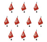 AZ FLAG - Lot de 10 Drapeau De Table Tunisie - 15x10 cm - 10 Mini Drapeaux Tunisien De Bureau 100% Polyester Avec Hampe De 25cm Et Socle En Plastique Noir