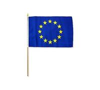 AZ FLAG - Lot de 10 Drapeau Europe - 45x30 cm - Pack de 10 Drapeaux Européen - Union Européenne - Ue 100% Polyester Avec Hampe en Bois 60 cm