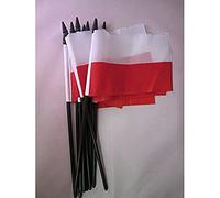 AZ FLAG - Lot de 10 Drapeau Pologne - 15x10 cm - Pack de 10 Petits Drapeaux Polonais 100% Polyester avec Hampe 25 cm