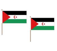 AZ FLAG - Lot de 10 Drapeau Sahara Occidental - 45x30 cm - Pack de 10 Drapeaux Sahraoui 100% Polyester avec Hampe en Bois 60 cm