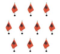 AZ FLAG Lot de 10 Drapeaux de Table Albanie 15x10 cm Socle Plastique | Usage intérieur Drapeau de bureau albanais Shqipëri finition cousue et bords renforcés polyester 100D
