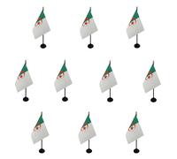 AZ FLAG Lot de 10 Drapeaux de Table Algérie 15x10 cm Socle Plastique | Usage intérieur Drapeau de bureau algérien الجزائر finition cousue et bords renforcés polyester 100D