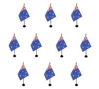 AZ FLAG - Lot de 10 Mini Drapeau Australie De Table - 15x10 cm - 10 Drapeaux Australien De Bureau 100% Polyester Avec Hampe Point Dorée