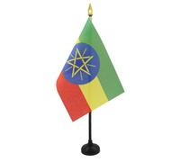 AZ FLAG - Lot de 10 Mini Drapeau Ethiopie De Table - 15x10 cm - 10 Drapeaux Ethiopien De Bureau 100% Polyester Avec Hampe Point Dorée