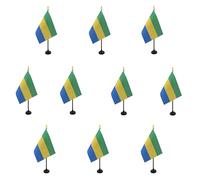 AZ FLAG - Lot de 10 Mini Drapeau Gabon De Table - 15x10 cm - 10 Drapeaux Gabonais De Bureau 100% Polyester Avec Hampe Point Dorée
