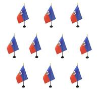 AZ FLAG - Lot de 10 Mini Drapeau Haïti De Table - 15x10 cm - 10 Drapeaux Haïtien De Bureau 100% Polyester Avec Hampe Point Dorée