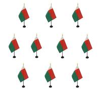 AZ FLAG - Lot de 10 Mini Drapeau Madagascar De Table - 15x10 cm - 10 Drapeaux Malgache De Bureau 100% Polyester Avec Hampe Point Dorée