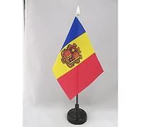AZ FLAG - Mini Drapeau Andorre De Table - 15x10 cm - Drapeau Andorran De Bureau 100% Polyester Avec Hampe Pointe Dorée 25cm