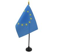AZ FLAG - Mini Drapeau Europe De Table - 15x10 cm - Drapeau Européen De Bureau 100% Polyester Avec Hampe Pointe Dorée 25cm