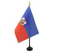 AZ FLAG - Mini Drapeau Haïti De Table - 15x10 cm - Drapeau Haïtien De Bureau 100% Polyester Avec Hampe Pointe Dorée 25cm