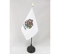 AZ FLAG - Mini Drapeau Illinois De Table - 15x10 cm - Drapeau De L'État Américain De L'Illinois De Bureau 100% Polyester Avec Hampe Pointe Dorée 25cm