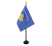 AZ FLAG - Mini Drapeau Kosovo De Table - 15x10 cm - Drapeau Kosovard De Bureau 100% Polyester avec Hampe Pointe Dorée 25cm