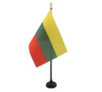 AZ FLAG - Mini Drapeau Lituanie De Table - 15x10 cm - Drapeau Lituanien De Bureau 100% Polyester Avec Hampe Pointe Dorée 25cm