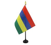 AZ FLAG - Mini Drapeau Maurice De Table - 15x10 cm - Drapeau Mauricien De Bureau 100% Polyester Avec Hampe Pointe Dorée 25cm