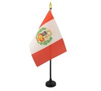 AZ FLAG - Mini Drapeau Pérou De Table - 15x10 cm - Drapeau Péruvien De Bureau 100% Polyester Avec Hampe Pointe Dorée 25cm