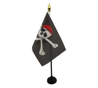 AZ FLAG - Mini Drapeau Pirate foulard rouge De Table - 15x10 cm - Drapeau Corsaire De Bureau 100% Polyester Avec Hampe Pointe Dorée 25cm