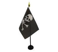 AZ FLAG - Mini Drapeau Pirate tête de mort et os De Table - 15x10 cm - Drapeau Corsaire De Bureau 100% Polyester Avec Hampe Pointe Dorée 25cm