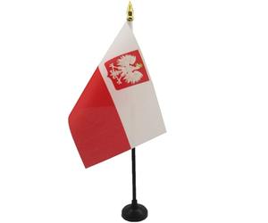 AZ FLAG - Mini Drapeau Pologne avec Aigle De Table - 15x10 cm - Drapeau Polonais De Bureau 100% Polyester Avec Hampe Pointe Dorée 25cm