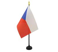 AZ FLAG - Mini Drapeau République tchèque De Table - 15x10 cm - Drapeau Tchèque De Bureau 100% Polyester Avec Hampe Pointe Dorée 25cm