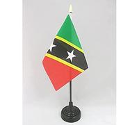 AZ FLAG - Mini Drapeau Saint Kitts et Nevis De Table - 15x10 cm - Drapeau Kittitien-Nevicien De Bureau 100% Polyester Avec Hampe Pointe Dorée 25cm