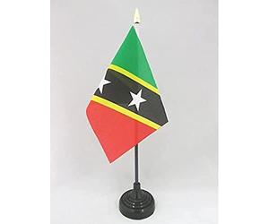 AZ FLAG - Mini Drapeau Saint Kitts et Nevis De Table - 15x10 cm - Drapeau Kittitien-Nevicien De Bureau 100% Polyester Avec Hampe Pointe Dorée 25cm