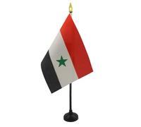 AZ FLAG - Mini Drapeau Syrie De Table - 15x10 cm - Drapeau Syrien De Bureau 100% Polyester Avec Hampe Pointe Dorée 25cm