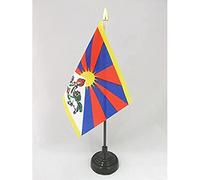 AZ FLAG - Mini Drapeau Tibet De Table - 15x10 cm - Drapeau Tibétain De Bureau 100% Polyester Avec Hampe Pointe Dorée 25cm