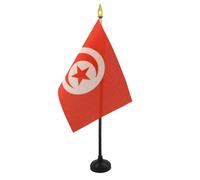 AZ FLAG - Mini Drapeau Tunisie De Table - 15x10 cm - Drapeau Tunisien De Bureau 100% Polyester Avec Hampe Pointe Dorée 25cm
