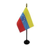 AZ FLAG - Mini Drapeau Vénézuela Ancien Avec Ecusson De Table - 15x10 cm - Drapeau Vénézuelien De Bureau 100% Polyester Avec Hampe Pointe Dorée 25cm