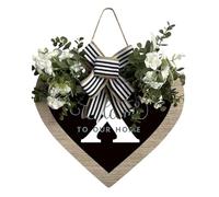 AZ Nom de famille Couronne de porte d'entrée en forme de cœur pour porte d'entrée, 26 lettres, couronne de ferme avec couronne, couronne de printemps pour la porte d'entrée, extérieur, décoration