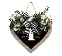 AZ Nom de famille Couronne de porte d'entrée en forme de cœur pour porte d'entrée, 26 lettres, couronne de ferme avec couronne, couronne de printemps pour la porte d'entrée, extérieur, décoration