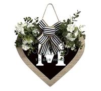 AZ Nom de famille Couronne de porte d'entrée en forme de cœur pour porte d'entrée, 26 lettres, couronne de ferme avec couronne, couronne de printemps pour la porte d'entrée, extérieur, décoration