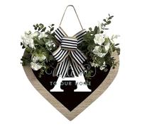 AZ Nom de famille Couronne de porte d'entrée en forme de cœur pour porte d'entrée, 26 lettres, couronne de ferme avec couronne, couronne de printemps pour la porte d'entrée, extérieur, décoration