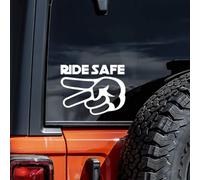 #AZ79 Lot de 2 autocollants en vinyle avec inscription en anglais « Conduire prudemment - Deux doigts vers le bas » pour motos, voitures, fenêtres - Design Biker Respect | #AZ79 (blanc)