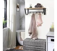 AZACA Porte-Manteau Mural avec Etagère de Rangement, Tringle et 5 Crochets, Cadre en métal, Style Industriel, pour Entrée, Couloir, Chambre, Salle de Bains, Salon, Couleur Chêne Clair