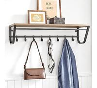 AZACA Porte-Manteau Mural avec Etagère de Rangement, Tringle et 8 Crochets, Cadre en métal, Style Industriel, pour Entrée, Couloir, Chambre, Salle de Bains, Salon, brun cendré