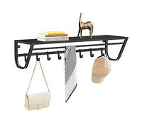 AZACA Porte-Manteau Mural avec Etagère de Rangement, Tringle et 8 Crochets, Cadre en métal, Style Industriel, pour Entrée, Couloir, Chambre, Salle de Bains, Salon, Noir