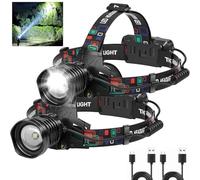 azamine Lot de 2 lampes frontales rechargeables super lumineuses 99 000 lumens avec 3 modes, phares frontaux réglables à 90° IPX6 étanches pour adultes, camping, chasse, randonnée