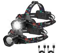 azamine Lot de 2 lampes frontales rechargeables super lumineuses 99 000 lumens avec 3 modes, phares frontaux réglables à 90° IPX6 étanches pour adultes, camping, chasse, randonnée