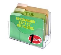 Azar Displays 250099 Organiseur mural à trois niveaux pour dossiers et brochures avec séparateurs Porte-documents en acrylique Transparent