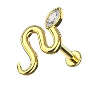 AZARIO LONDON Marquis CZ Pierre sur serpent filetage interne en titane calibre 16 Labret cartilage Tragus Helix Stud Conque Piercing Stud en titane, 16 Gauge - 6mm Length, Titane de qualité G23