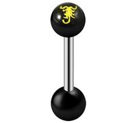 AZARIO LONDON Piercing de langue avec logo animal sur boule UV noire en acier inoxydable calibre 14, 16mm Length, Acrylique UV, Pas de gemme