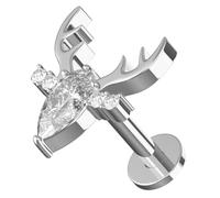 AZARIO LONDON Piercing labret en titane de qualité G23 avec motif renne avec zircone cubique - Piercing pour tragus - Piercing labret hélix - Boucle d'oreille tragus, 18 Gauge ( 1.0mm ) - 6mm Length