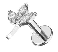 AZARIO LONDON Tri Marquis CZ Pierres Design Feuille Filetage interne Top G23 Titane Levre Labret Tragus Piercing Labret Helix Tragus Boucle d'oreille Tragus, 8mm Length, Zircone cubique Zircone