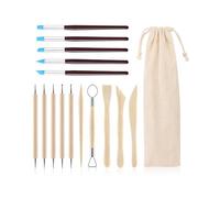 Azarton Set d’outils de modelage pour argile et pâte à modeler, accessoires de poterie avec 5 bâtons en silicone, 5 aiguilles double embout, 5 couteaux en bois et pochette de rangement